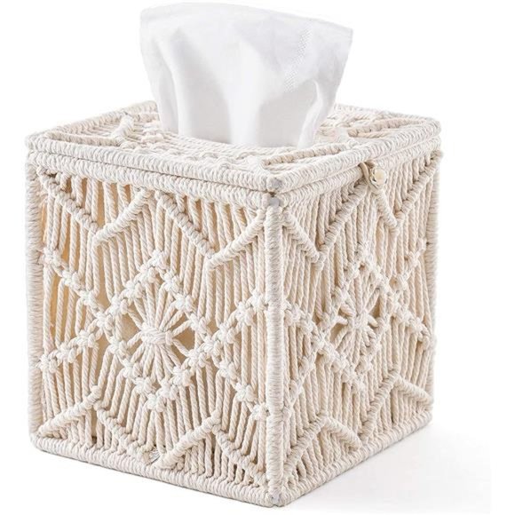 Tissue Box Cover Boho Decor Square Paper Tissue Holder Buckle Macrame Napkin - Picture 1 of 6